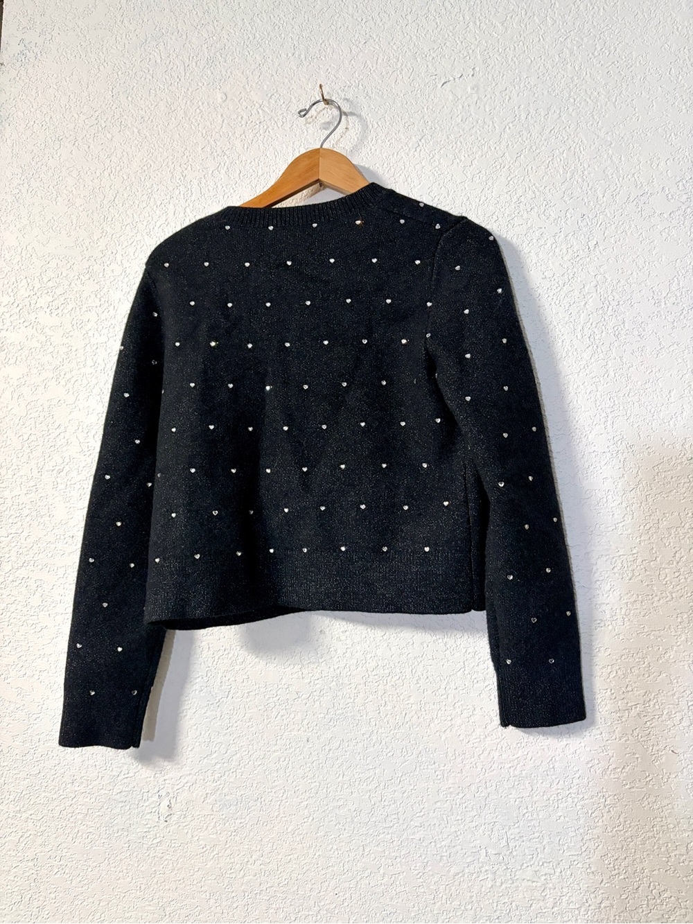 Black button up fall/winter Cardigan with sparkly Heart Rhinestone detail - Picture 2 of 8